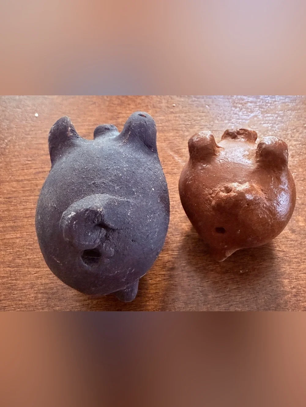 Vintage Chilean Chanchitos 3 Legged Lucky Pigs Clay Figurines by- Set of 2